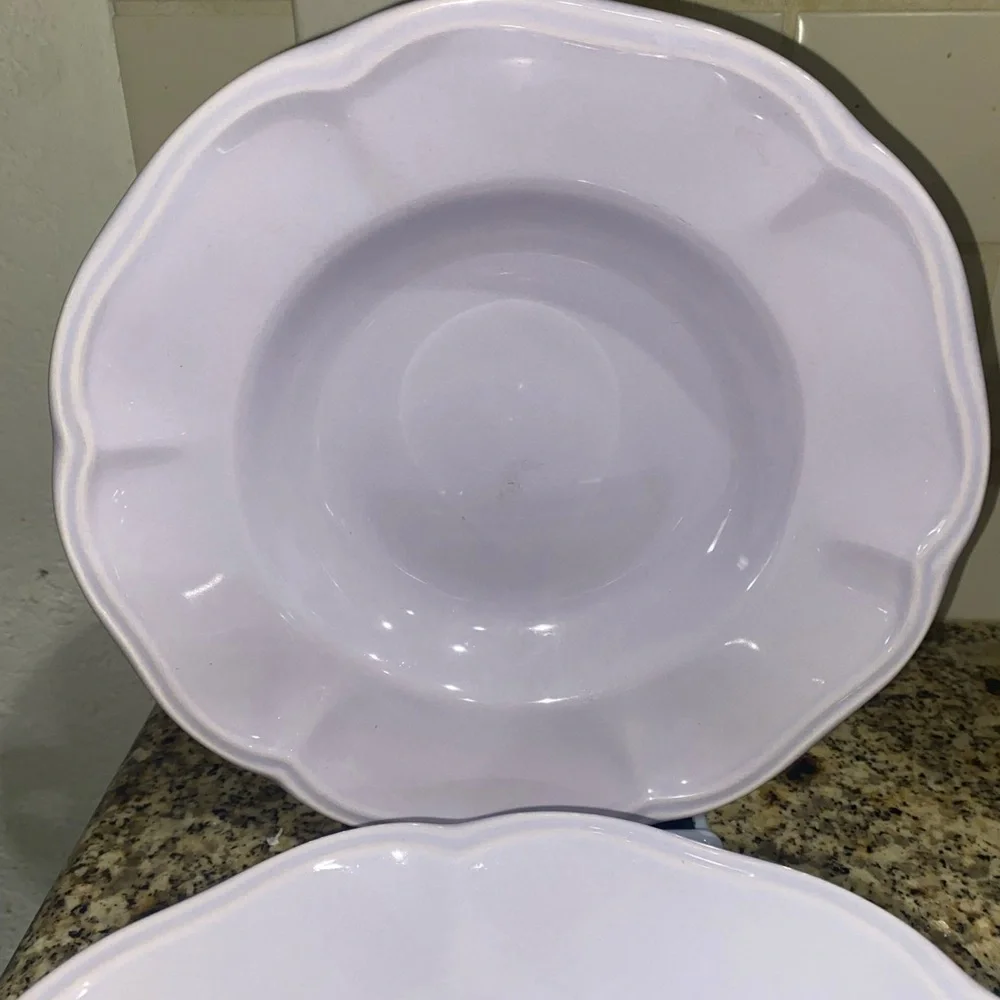 4 The Cellar Portugal Pale Lavender Embossed Scalloped Rim 9”W Dinner Bowls